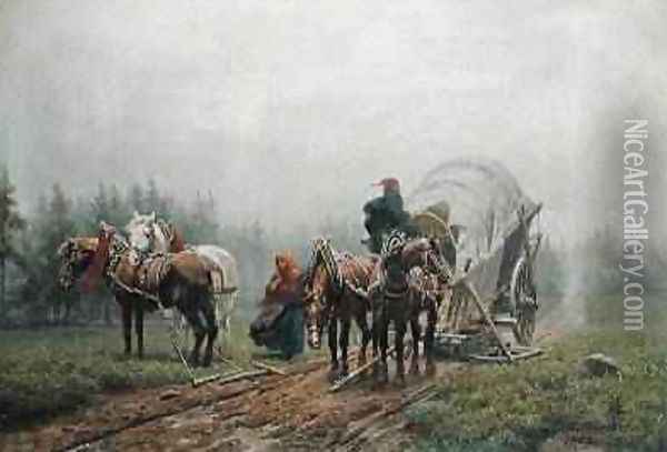 The Broken Freight Wagon 1862 Oil Painting - Arthur Johann Severin Nikutowski