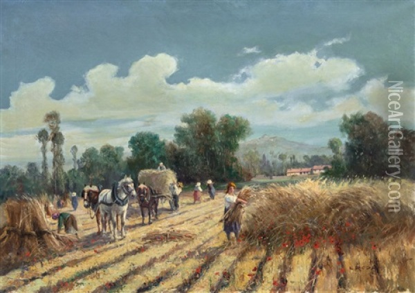 La Raccolta Del Fieno Oil Painting - Leonardo Roda