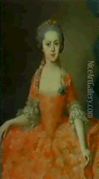 Bildnis Einer Vornehmen Jungen Dame In Rotem Kleid Oil Painting - Johann Michael Millitz
