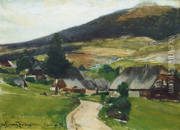 Village In A Valley Oil Painting - Franz Hoffmann-Fallersleben