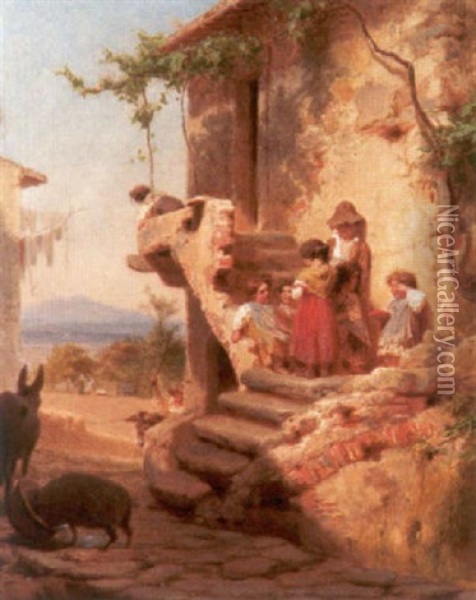 Eine Gruppe Spielender Kinder An Einem Italienischen Bauerngehoft Oil Painting - Francesco Beda