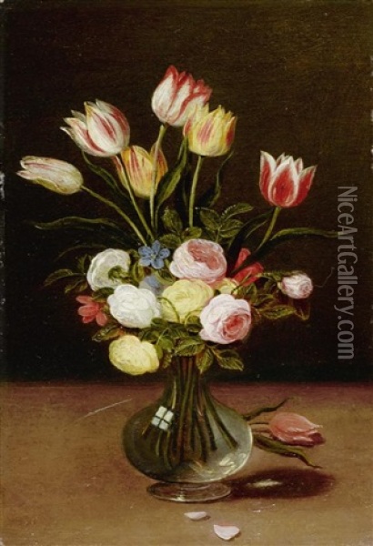 Blumen Mit Tulpen Und Pfingstrosen In Einer Vase Oil Painting - Jan van Kessel the Elder