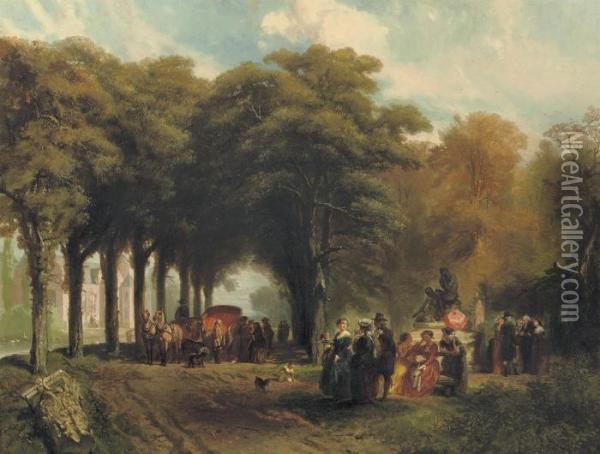 A Sunny Afternoon In The Park Oil Painting - Charles Rochussen