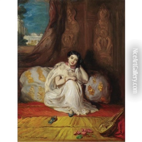 Jeune Fille Mauresque, Assise Dans Un Riche Interieur - Almee Oil Painting - Theodore Chasseriau