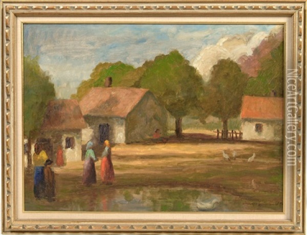 Farm Scene Oil Painting - Bela Ivanyi Gruenwald