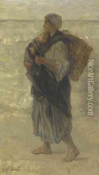 Woman and Child on the Beach Oil Painting - Jozef Israels
