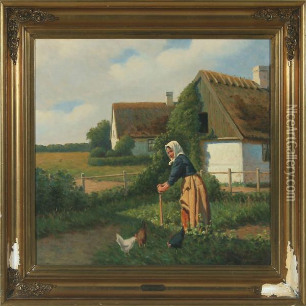 Eksterior From A Farmhouse Oil Painting - Alfred Valdemar Larsen