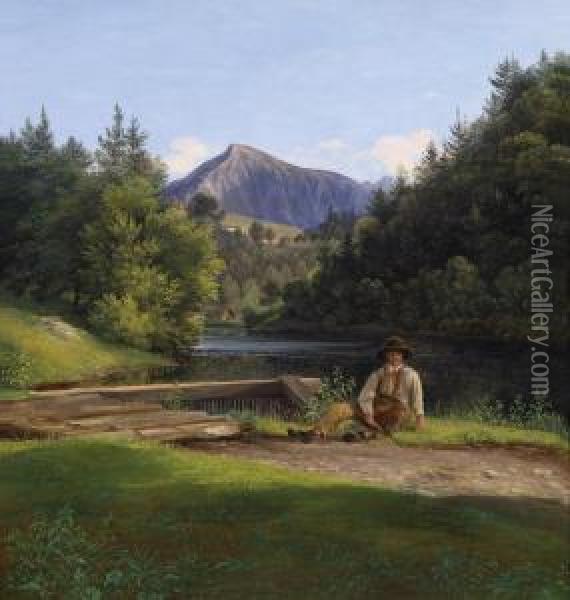 Boy Sitting By A Weir Oil Painting - Franz II Steinfeld