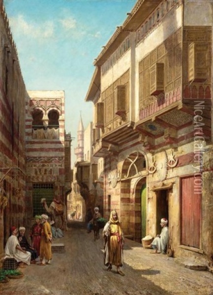 Street Of Seideh Zeyneb, Cairo Oil Painting - Henry Ferguson