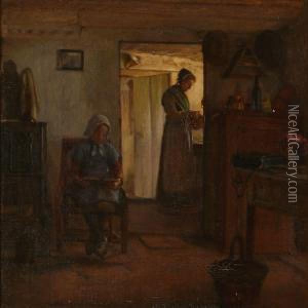 Interior With A Reading Girl Oil Painting - Gustav Vermehren