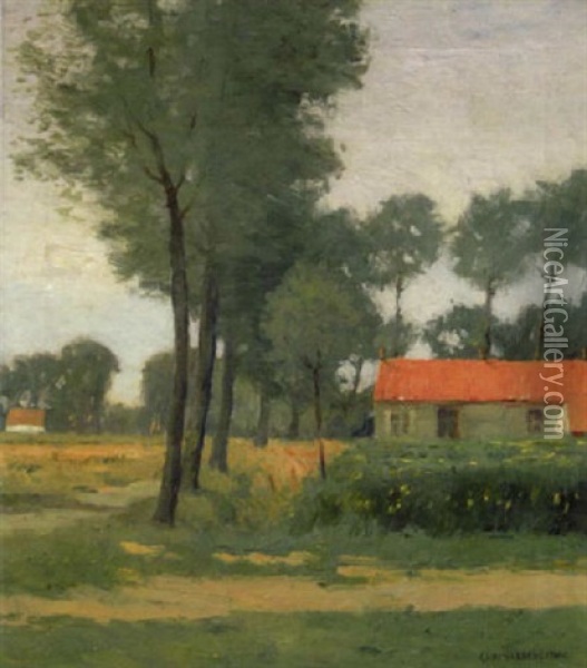 A Flemish Farm Oil Painting - Charles Warren Eaton
