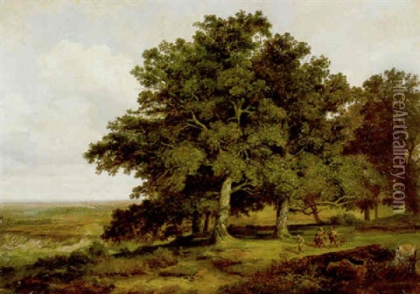 Eichenbaumgruppe Mit Bauern Vor Einer Weiten Landschaft Oil Painting - Max Zimmermann