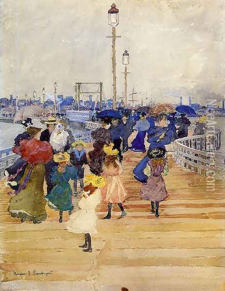 South Boston Pier (also known as Atlantic City Pier) Oil Painting - Maurice Brazil Prendergast