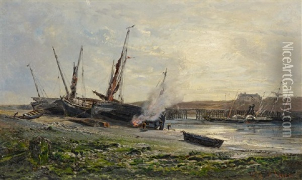 Schiffe Auf Der Reede Oil Painting - Alexandre Rene Veron