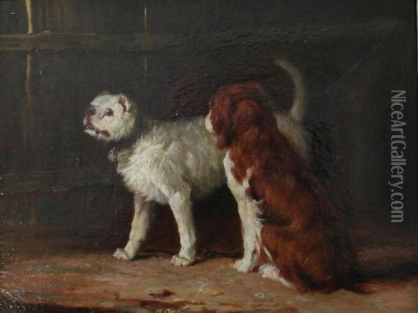 Two Dogs In A Yard Oil Painting - Henry Calvert