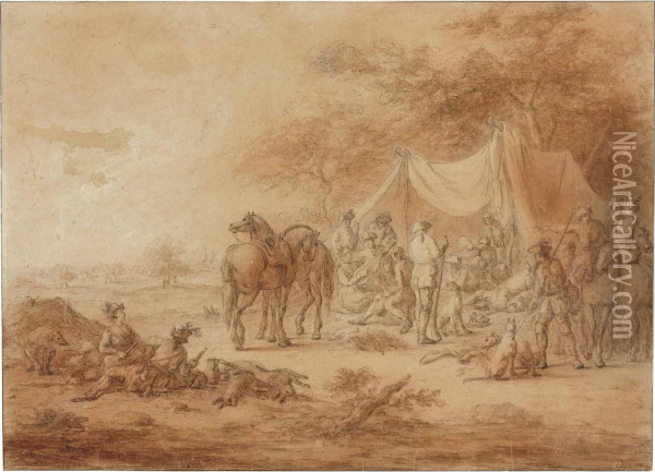 Soldiers Resting By An Encampment Oil Painting - Francesco Giuseppe Casanova