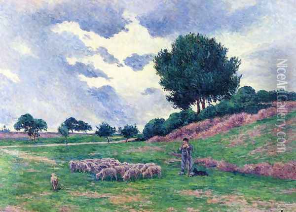 Mereville, a Herd of Sheep Oil Painting - Maximilien Luce