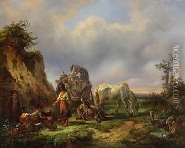 Rastende Zigeuner Oil Painting - Adolf van der Venne