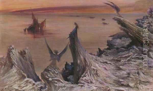 La Chimere A l'Ile de Saint Bernhardt Oil Painting - Georges Jules Victor Clairin