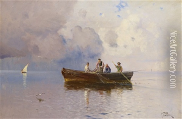 Fishing Oil Painting - Semyon Sergeievich Platonov