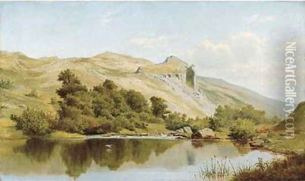 A still pool, in the Vale of the Lledr, North Wales Oil Painting - James Edward Grace