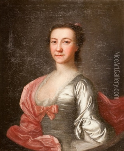 Portrait Of Miss Sarah Wilson In A Pink Shawl Oil Painting - Allan Ramsay