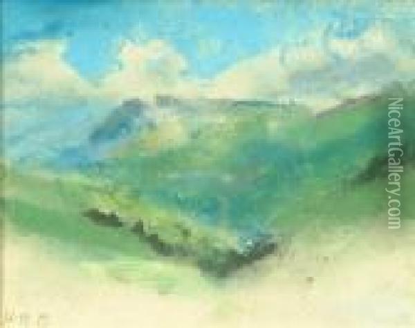 Brabazon Highland Landscape A 
Study Of Hills The River Through The Treespastels And Coloured Chalks 
The First Signed Lower Left The Thirdsigned Lower Right The Largest 
16.5cm X 20cm Oil Painting - Hercules Brabazon Brabazon