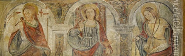 Saint Barbara With Saint George And The Archangel Michael Within Painted Niches (fragment) Oil Painting - Gaudenzio Ferrari