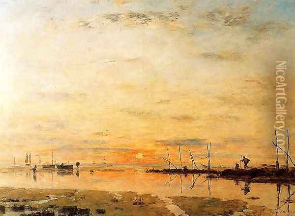 Le Havre, Sunset at Low Tide Oil Painting - Eugene Boudin