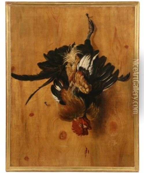 Trompe L'oeil Still Life With Game Bird On Plank Wall Oil Painting - Alexander Pope