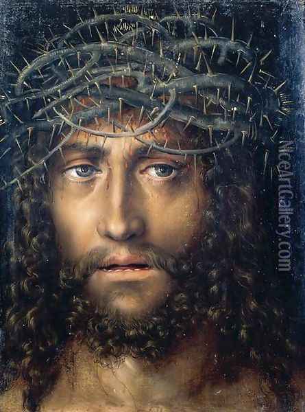 Head of Christ Crowned with Thorns c. 1510 Oil Painting - Lucas The Elder Cranach