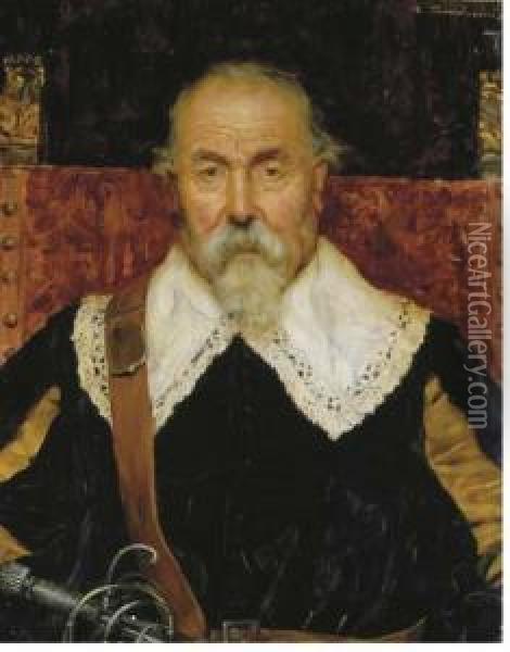 Portrait Of A Gentleman, Seated, With A Lace Collar And Asword Oil Painting - Arnaldo Tamburini