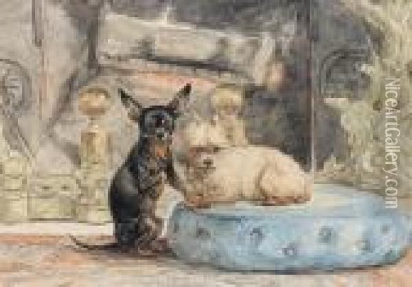 The Dogs Of Marie-henriette, The Queen Ofbelgium Oil Painting - Henriette Ronner-Knip