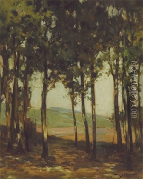 Grove And Vista (+ Country Path; Pair) Oil Painting - Chauncey Foster Ryder