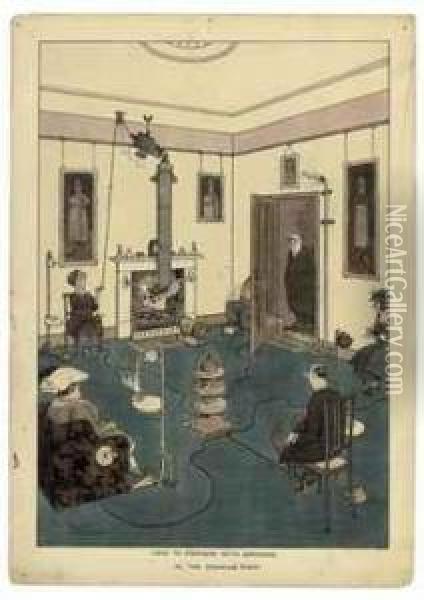 How To Dispense With Servants In The Drawing Room Oil Painting - William Heath Robinson