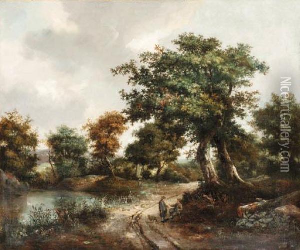 A Wooded River Landscape With Travellers Resting Oil Painting - Jacob Van Ruisdael