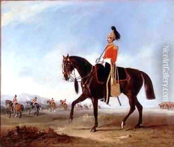 A mounted officer and pickets of the 3rd Dragoon guards on manoeuvres Oil Painting - John Snr Ferneley