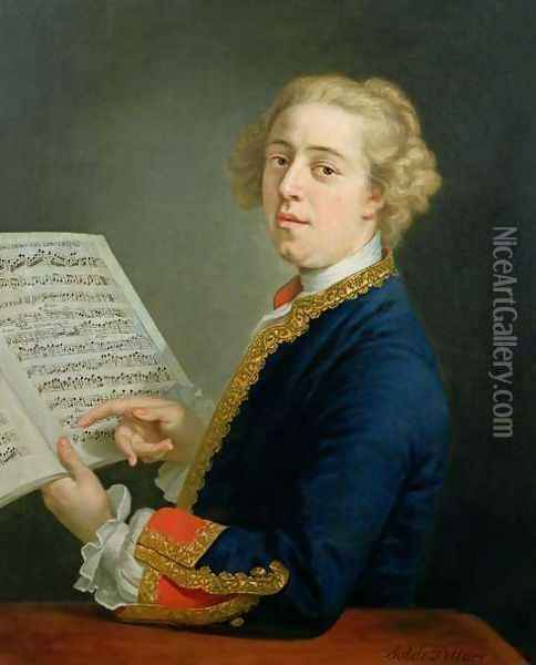 Portrait of Francesco Geminiani 1687-1762, Italian violinist Oil Painting - Andrea Soldi
