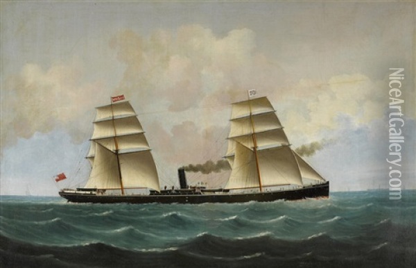 The S.s. Angerton At Sea, Homeward Bound Oil Painting - Edouard Adam
