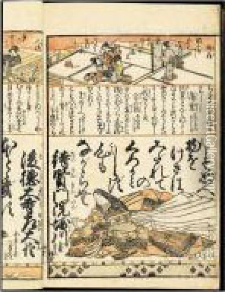 Genji Hyakunin Isshu Nishiki-ori. Brocards Du Genji Et Des 100 Poetes Oil Painting - Kitao Shigemasa