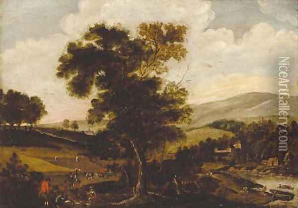 Peasants harvesting in a summer landscape Oil Painting - Abel Grimmer
