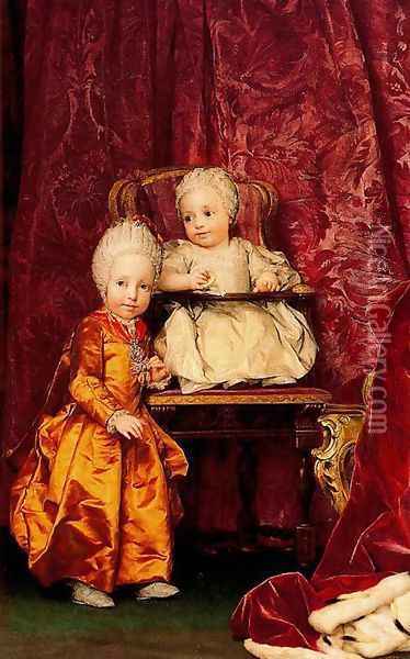 Archduke Ferdinand and Archduchess Maria Carolina of Austria, children of Empress Maria Theresia of Austri Oil Painting - Anton Raphael Mengs