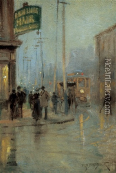 Street Scene With Trolley Car Oil Painting - Frederic Marlett Bell-Smith