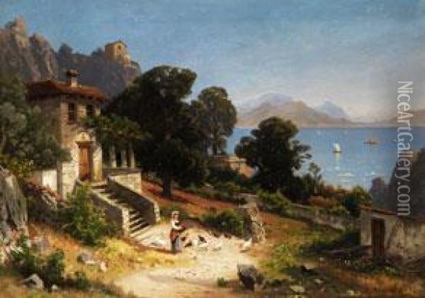 Suditalienische Landschaft Mit Landlichem Pergolagebaude Oil Painting - Carl Gustav Rodde