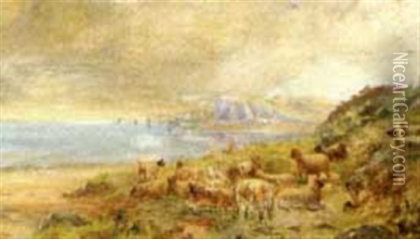 Sheep At Waters Edge Oil Painting - John Joseph Hughes