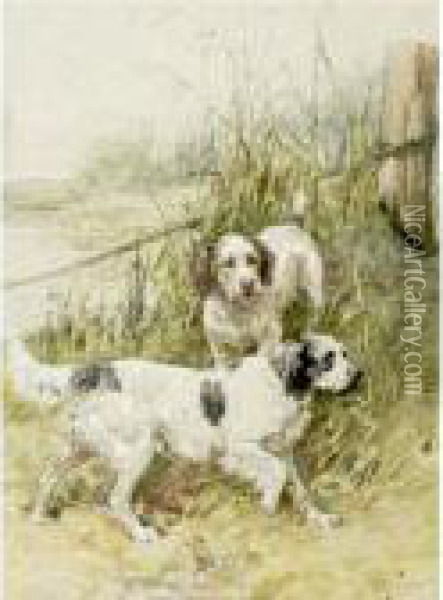 Two Setters By A Marsh Oil Painting - Charles Olivier De Penne