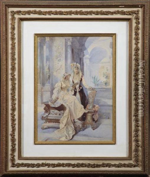 Portrait Of Two Fashionable Ladies In Arenaissance Interior Oil Painting - Giampietrino
