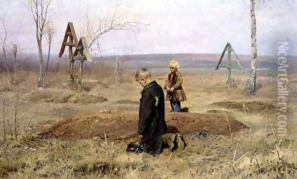 The Orphans Oil Painting - Nikolaj Alekseevich Kasatkin