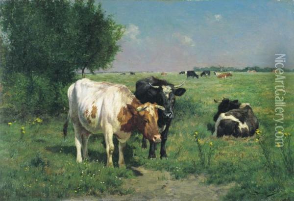 Polderlandschap Metkoeien (1885) Oil Painting - Emile Van Damme-Sylva
