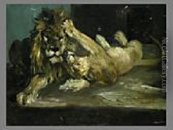 Das Zartliche Lowenpaar Oil Painting - Paul Friedrich Meyerheim